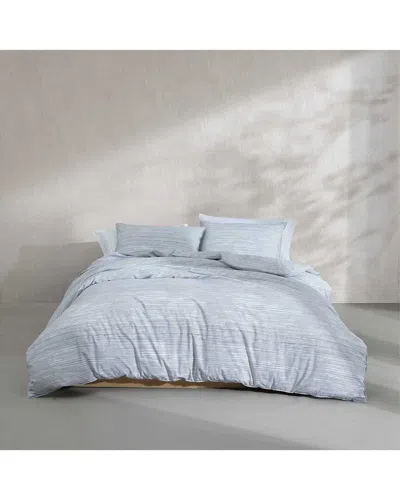 Calvin Klein Wavy Stripe Printed Cotton Percale Comforter Set In Blue