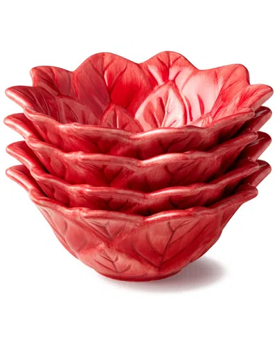 Certified International Winter Blooms Poinsettia Ice Cream Bowls, Set Of 4 In Red