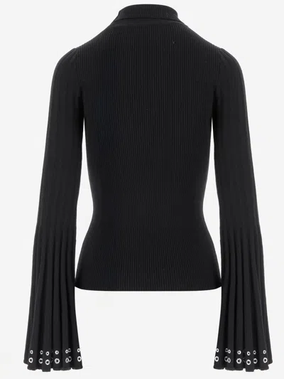Blumarine High-neck Sweater With Flared Sleeves In Black