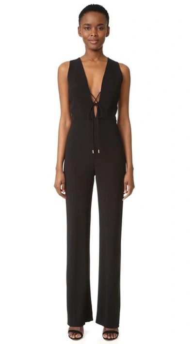 Cushnie Et Ochs Claudia Lace-up Crinkled Stretch-crepe Jumpsuit In Black