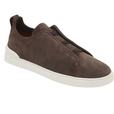 Zegna Triple Stitch Suede Slip-on Sneaker In Brown