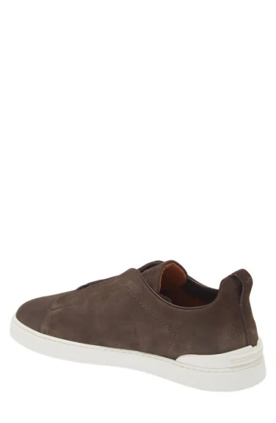 Zegna Triple Stitch Suede Slip-on Sneaker In Brown
