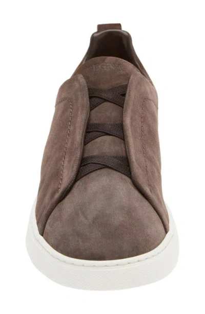Zegna Triple Stitch Suede Slip-on Sneaker In Brown