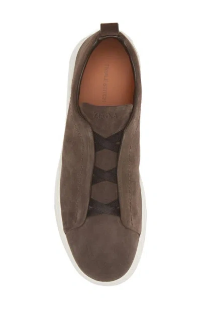 Zegna Triple Stitch Suede Slip-on Sneaker In Brown