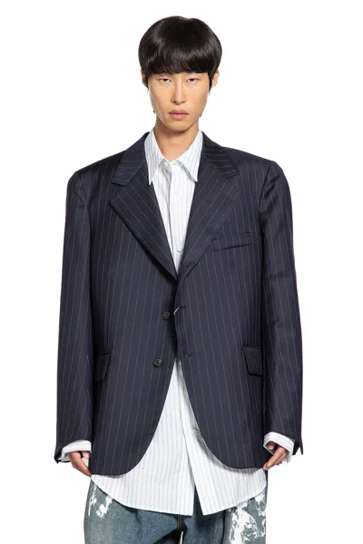 Hed Mayner Pinstripe Wool Suit Jacket In Blue
