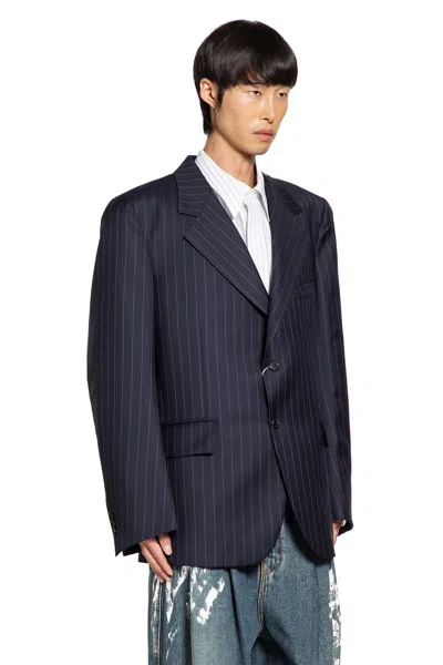 Hed Mayner Pinstripe Wool Suit Jacket In Blue