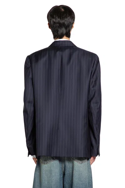 Hed Mayner Pinstripe Wool Suit Jacket In Blue