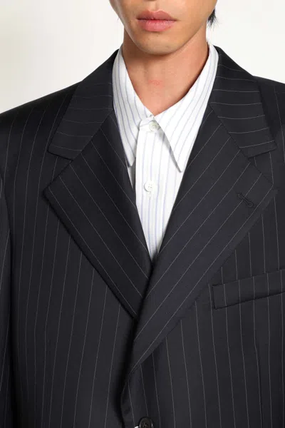 Hed Mayner Pinstripe Wool Suit Jacket In Blue