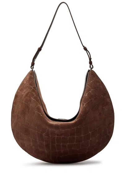 Jacquemus Le Calisso Rond Large Brown Shoulder Bag With Adjustable Strap And Embossed Crodocile Effect In Leat In Brown