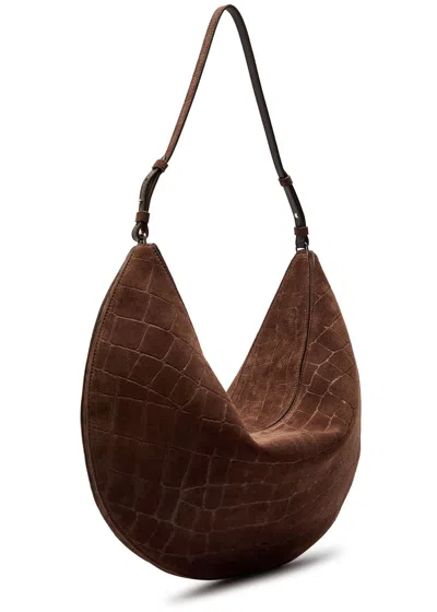 Jacquemus Le Calisso Rond Large Brown Shoulder Bag With Adjustable Strap And Embossed Crodocile Effect In Leat In Brown