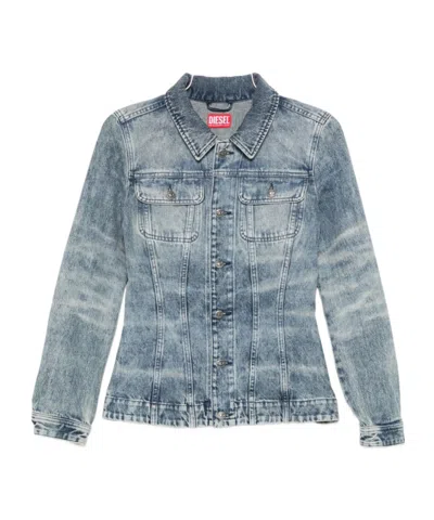 Diesel Fitted Jacket In Lasered Cotton-hemp Denim In Blue