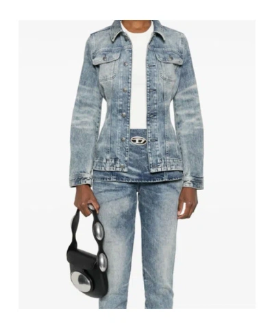 Diesel Fitted Jacket In Lasered Cotton-hemp Denim In Blue