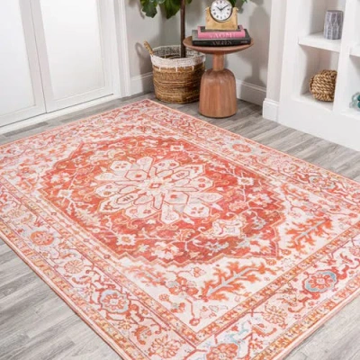 Jonathan Y Asa Ornate Medallion Machine-washable Area Rug In Red