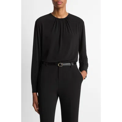 Vince Draped Long Sleeve Top In Black