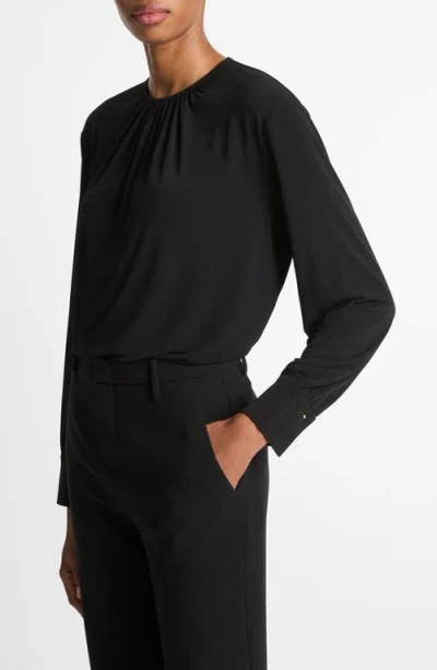 Vince Draped Long Sleeve Top In Black