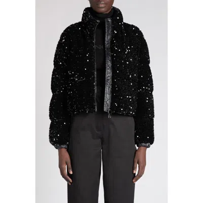 Moncler Textured Cropped Down Jacket With High Collar In Black