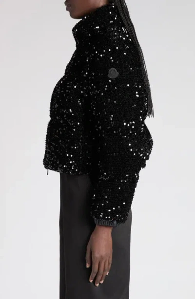 Moncler Textured Cropped Down Jacket With High Collar In Black