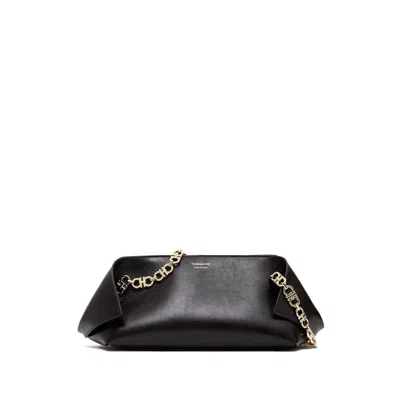 Ferragamo Brown Shoulder Bag With Logo Strap And Logo Lettering On The Front In Leather Woman In Black