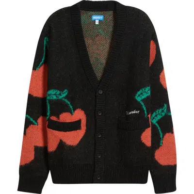 Market Double Cherries V-neck Cardigan In Black