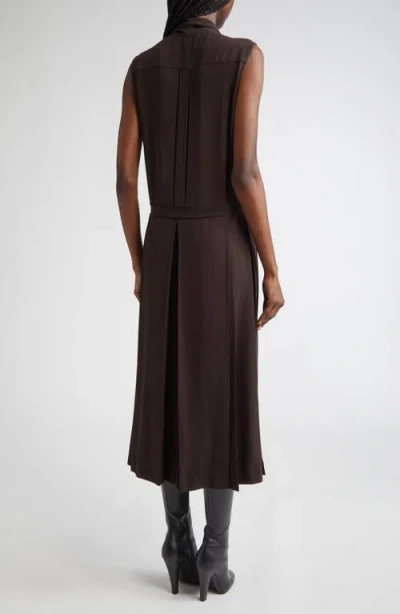 Michael Kors Collection Pleated Tie Neck Sleeveless Silk Shirtdress In Brown