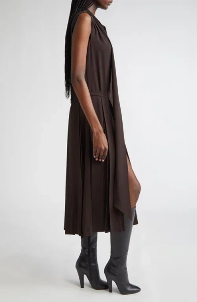 Michael Kors Collection Pleated Tie Neck Sleeveless Silk Shirtdress In Brown