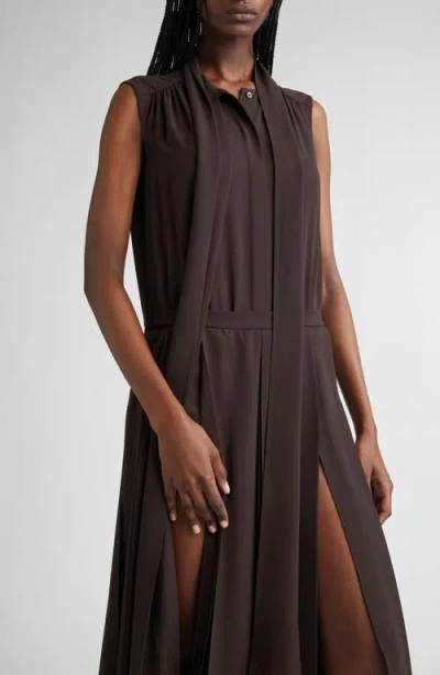 Michael Kors Collection Pleated Tie Neck Sleeveless Silk Shirtdress In Brown