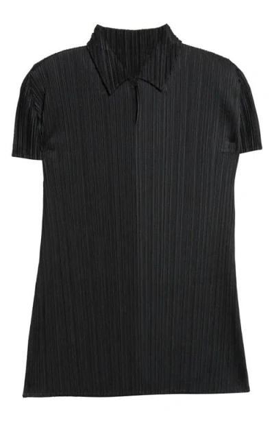 Issey Miyake Pleated Button Polo Top In Black