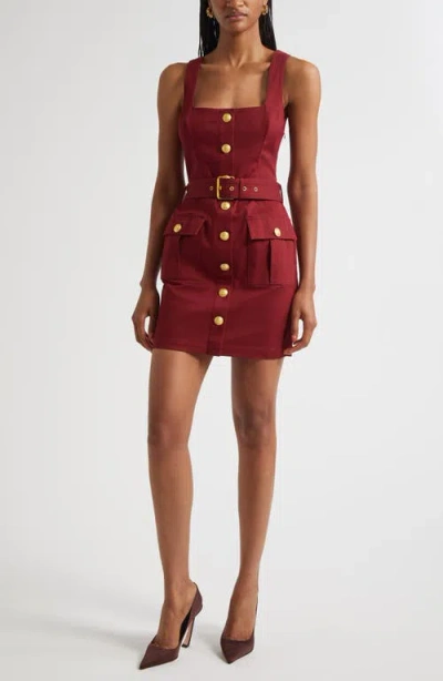 L'agence Midy Button Front Mini Dress In Black Cherry In Burgundy
