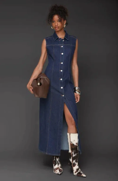 Avec Les Filles Women's Sleeveless Long Shirtdress In Blue