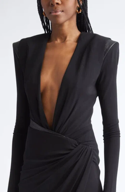 Versace Draped Long Sleeve Dress With Shoulder Pads In Blue