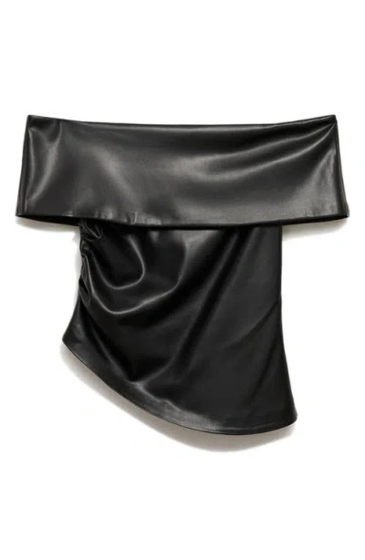 Mango Leather-effect Top With Open Shoulders Black In Black
