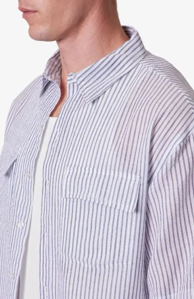 Mnml Stripe Crop Boxy Short Sleeve Button-up Shirt In Blue