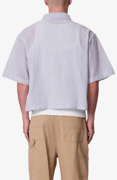 Mnml Stripe Crop Boxy Short Sleeve Button-up Shirt In Blue
