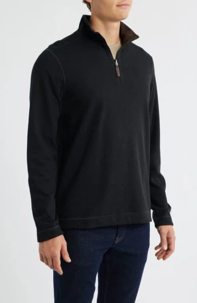 Johnston & Murphy Reversible Solid Quarter-zip In Black