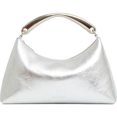 Mansur Gavriel Rhea Metal Handle Leather Bag In Silver