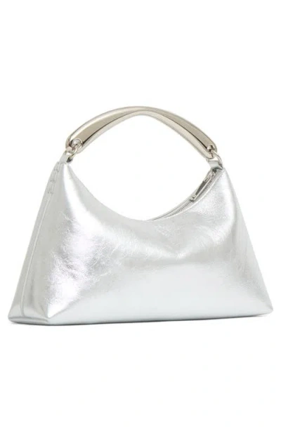 Mansur Gavriel Rhea Metal Handle Leather Bag In Silver