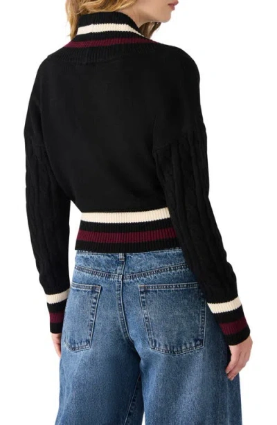 Steve Madden Addison Contast Trim Cable Knit Sweater In Black
