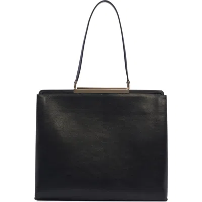 Tom Ford Rectangular Smooth Goat Leather Handbag With Polished Metallic Accent In Black