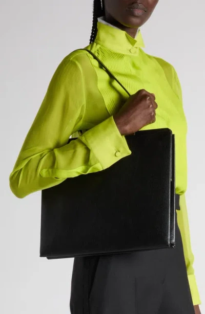 Tom Ford Rectangular Smooth Goat Leather Handbag With Polished Metallic Accent In Black