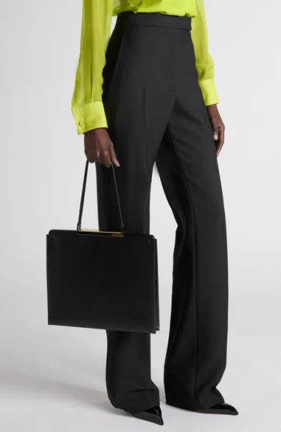 Tom Ford Rectangular Smooth Goat Leather Handbag With Polished Metallic Accent In Black