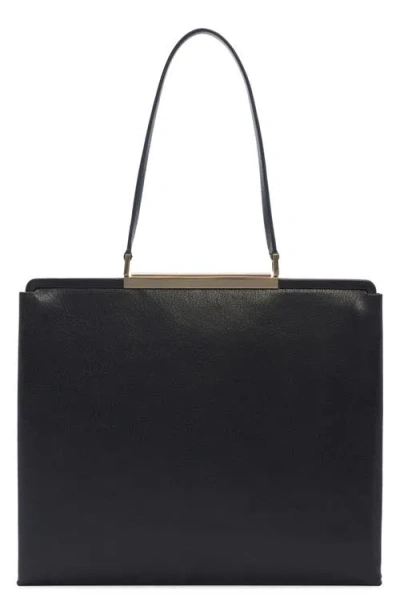 Tom Ford Rectangular Smooth Goat Leather Handbag With Polished Metallic Accent In Black