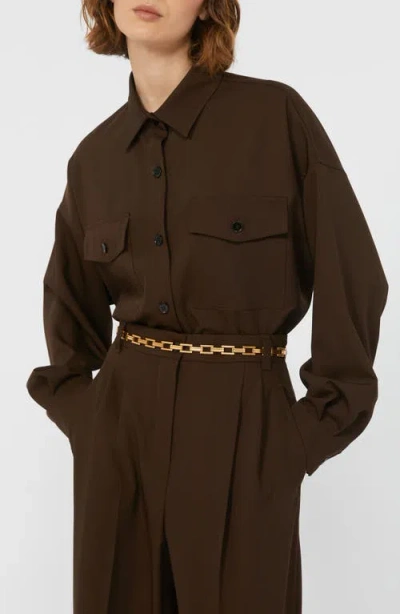 Weekend Max Mara Firmina Virgin Wool Button-up Shirt In Brown