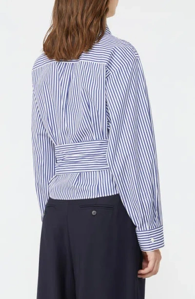 Weekend Max Mara Fresco Stripe Side Tie Cotton Button-up Shirt In Blue