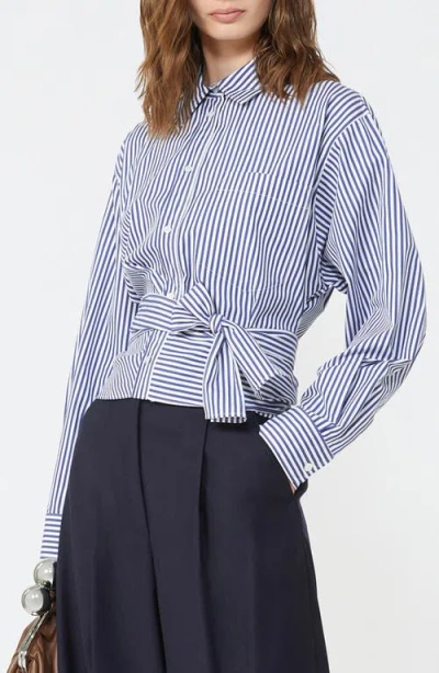 Weekend Max Mara Fresco Stripe Side Tie Cotton Button-up Shirt In Blue