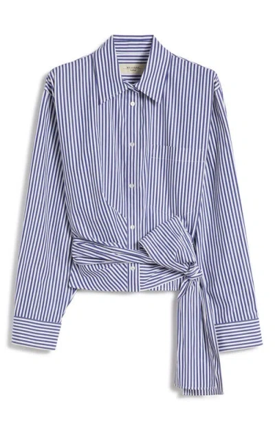 Weekend Max Mara Fresco Stripe Side Tie Cotton Button-up Shirt In Blue