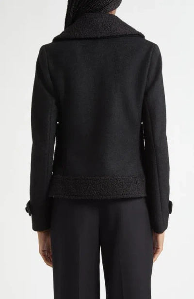 Emporio Armani Double-breasted Peacoat With Faux Leather Trim In Black