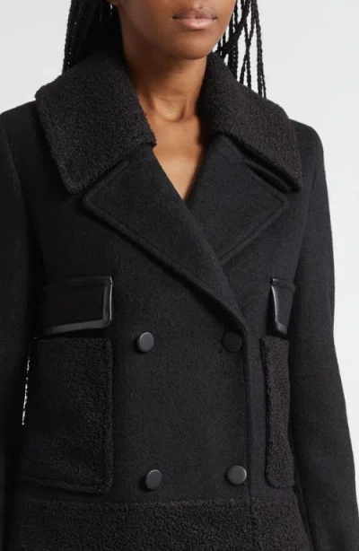 Emporio Armani Double-breasted Peacoat With Faux Leather Trim In Black