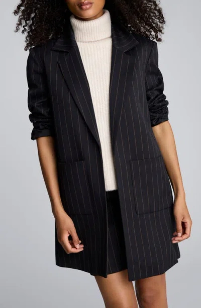 Kenneth Cole Pinstripe Patch Pocket Open Front Jacket In Black