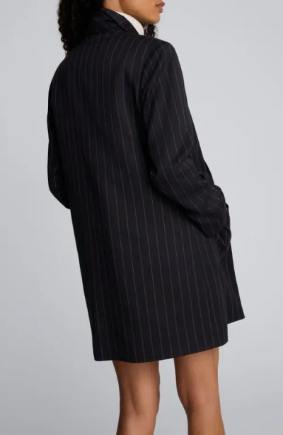 Kenneth Cole Pinstripe Patch Pocket Open Front Jacket In Black