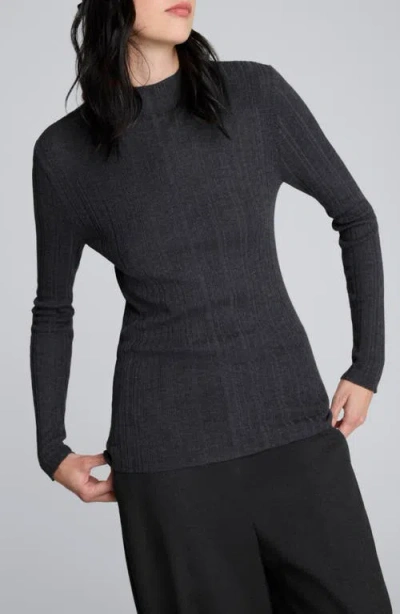 Kenneth Cole Long Sleeve Ribbed Mock Neck Sweater In Black